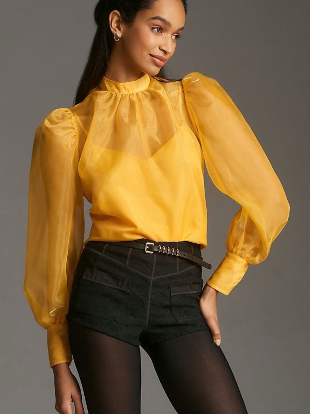 By Anthropologie Organza Blouse Yellow Top Size XXS